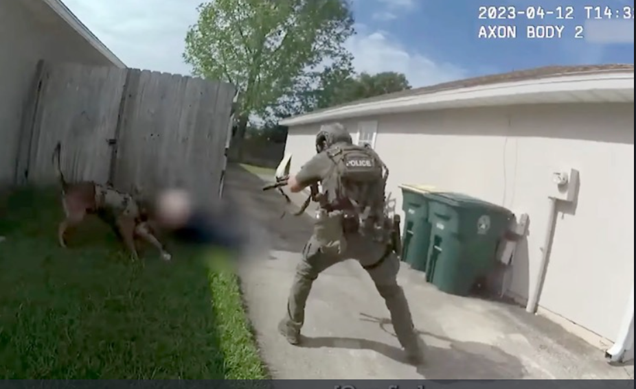 Video: Suspect holding knife trying to stab police dog, shot dead by US police on the spot